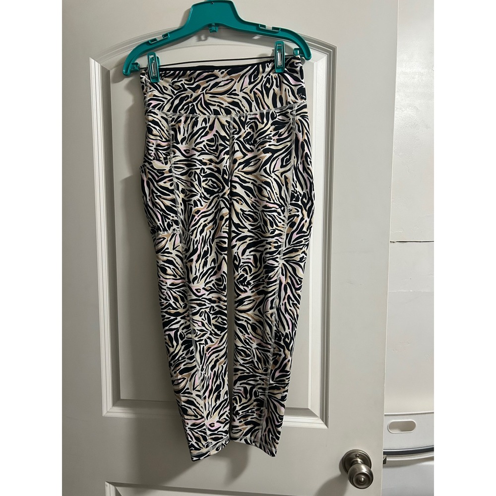 Lilly Pulitzer Zebra Print High Rise Cropped Leggings with Pockets Pink Tan